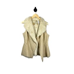 VINTAGE Y2K DEPT Women’s Faux Fur Suede Belted Vest Tan/Cream XS